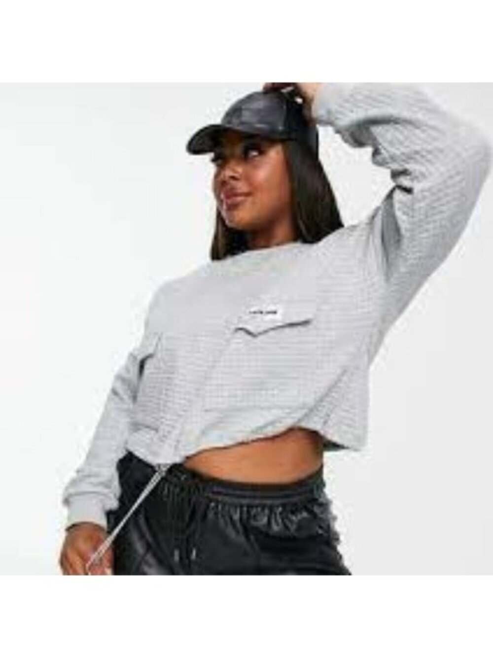 ASOS Sixth June Paris Cropped Sweatshirt Women's size M Gray Quilted Street NEW